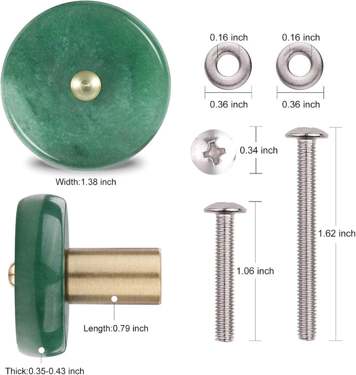 KYEYGWO 4 Stück Grüner Aventurin Natürlicher Kristall Möbelknöpfe mit Schraube, Runde Stein Schublad