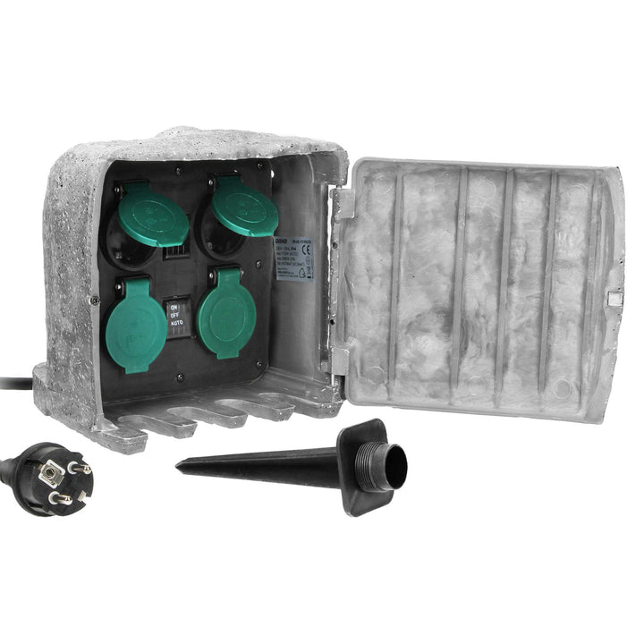 ORNO OR-AE-13185(GS) Gartensteckdose Steinoptik Gummikabel H07RN-F 3x1,5mm2, 3m, 2 Betriebsarten IP
