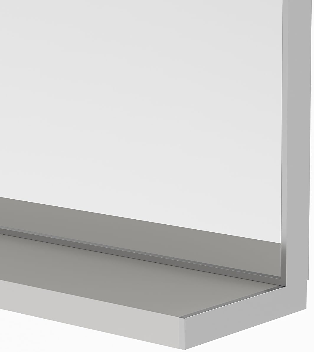 Badspiegel Wandspiegel 100x60 cm mit Ablage, Aluminiumrahmen Silber Matt Industriedesign - für Badez
