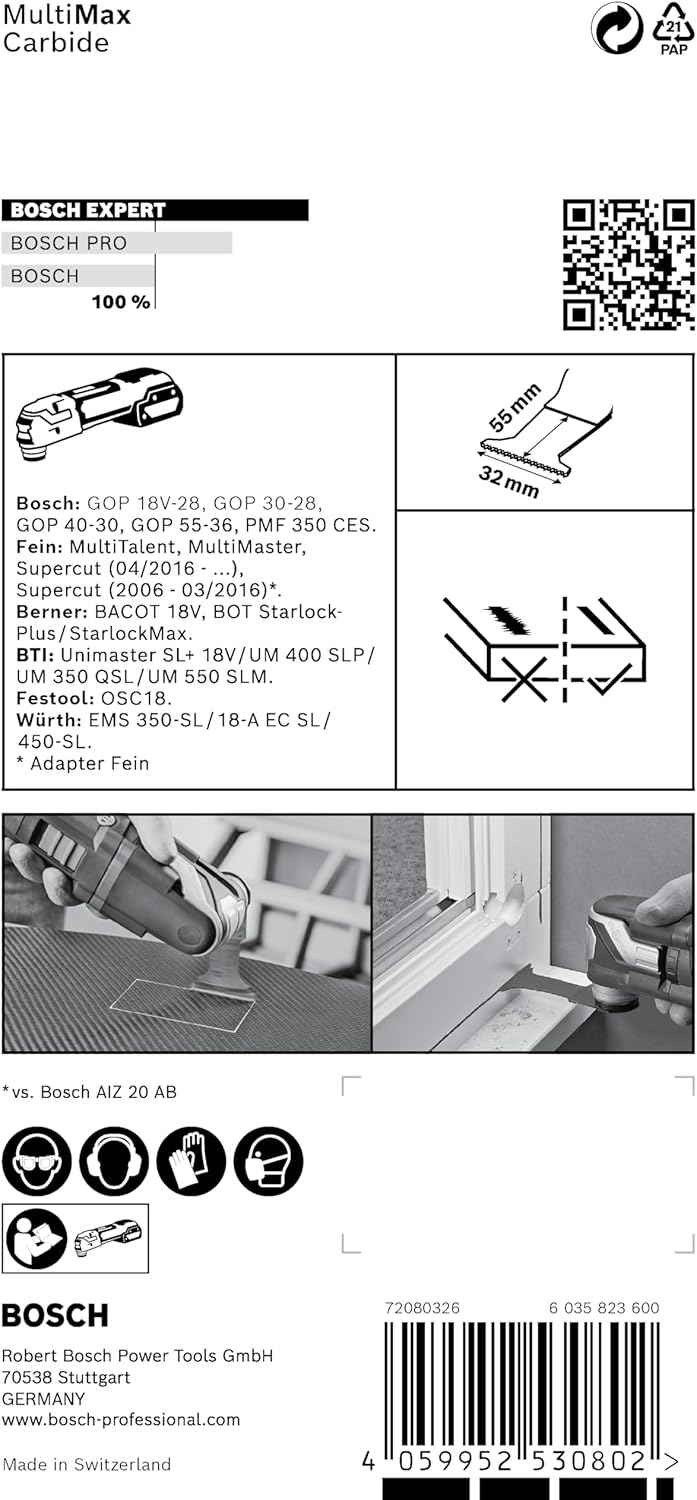 Bosch Professional 1x Sägeblatt Expert MultiMax PAIZ 32 APIT (für Edelstahlbleche, Breite 32 mm, Zub