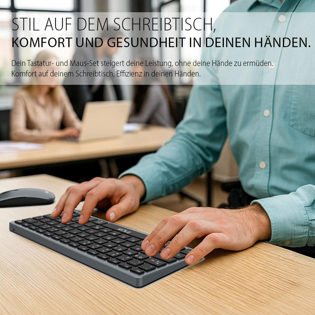 Bluetooth Tastatur Maus Set inca IBK-572BT – Kabellos, Wiederaufladbar, 2,4GHz & Bluetooth 5.0 – Kom