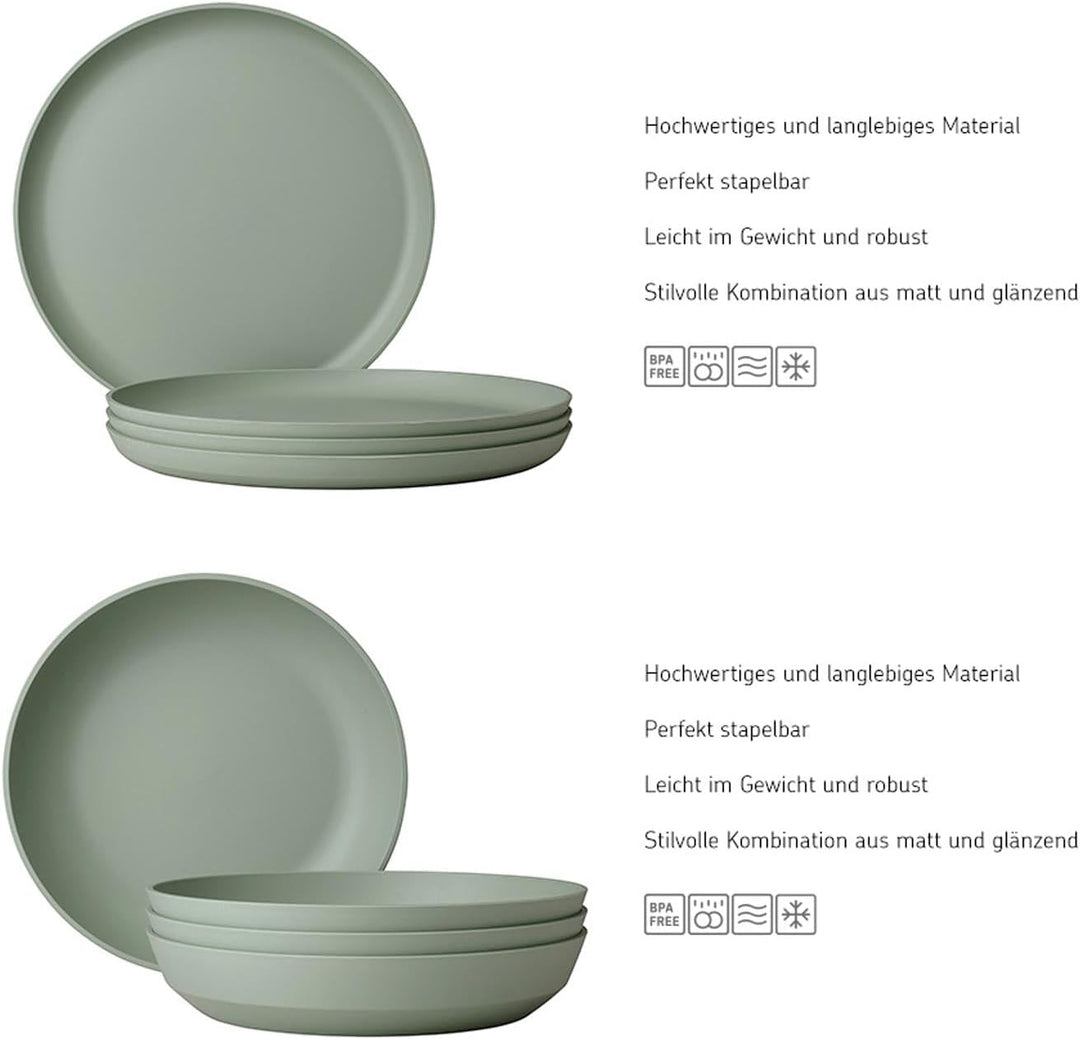 Mepal Tafel-Set 8-teilig Silueta Speiseteller (26 cm) und Suppenteller (21 cm) Outdoor-Geschirr für