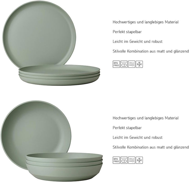 Mepal Tafel-Set 8-teilig Silueta Speiseteller (26 cm) und Suppenteller (21 cm) Outdoor-Geschirr für