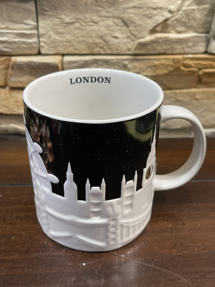 Starbucks Becher - London - Relief Kaffebecher, Höhe 10,5cm, Durchmesser 9,3cm. Steingut. Spülmaschi