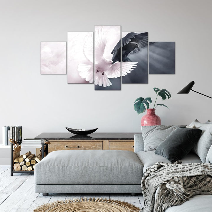 Runa Art Wandbilder Tauben 5 Teilig Bild auf Vlies Leinwand Deko Wohnzimmer Schlafzimmer Vögel Rosa