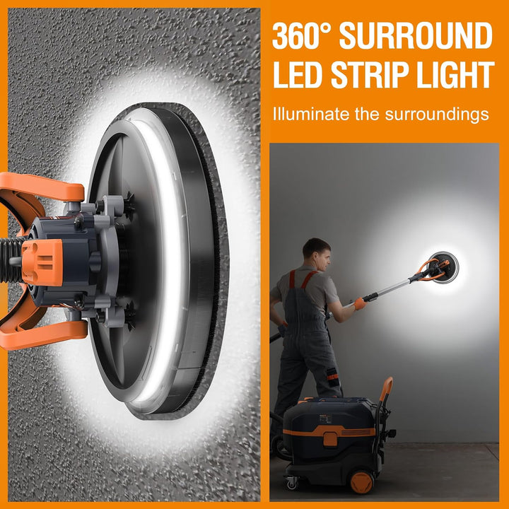 MAXXT Brushless Trockenbauschleifer, 600-1200 U/min,LED-Licht， 550W, 215mm Pad, 360° LED-Licht &amp; Gan