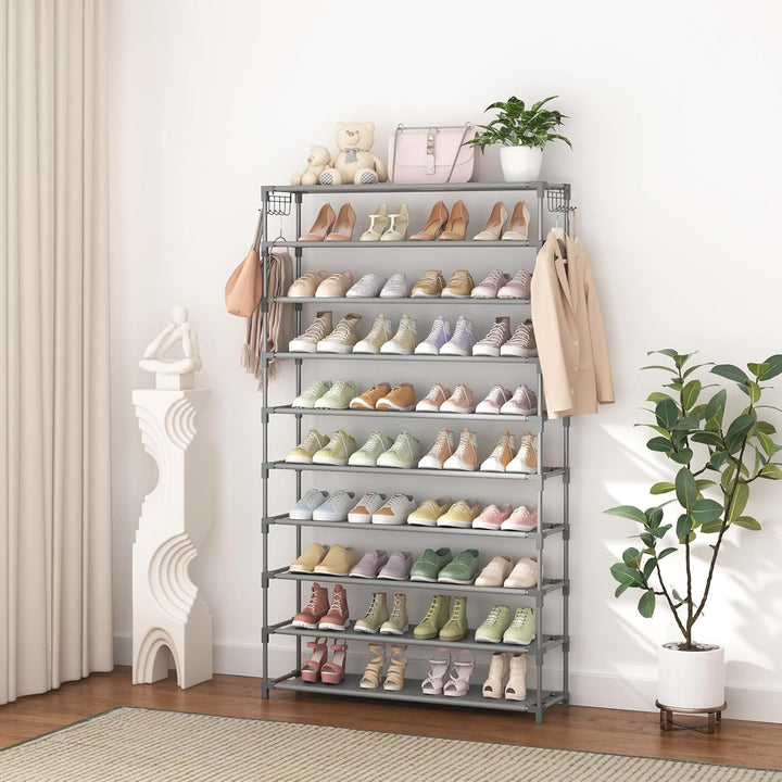 Schuhregal 10 Ebenen, Schuhschrank Metall für 50 Paar Schuhe, Schuhorganizer 155cm Hoch, Schuhaufbew