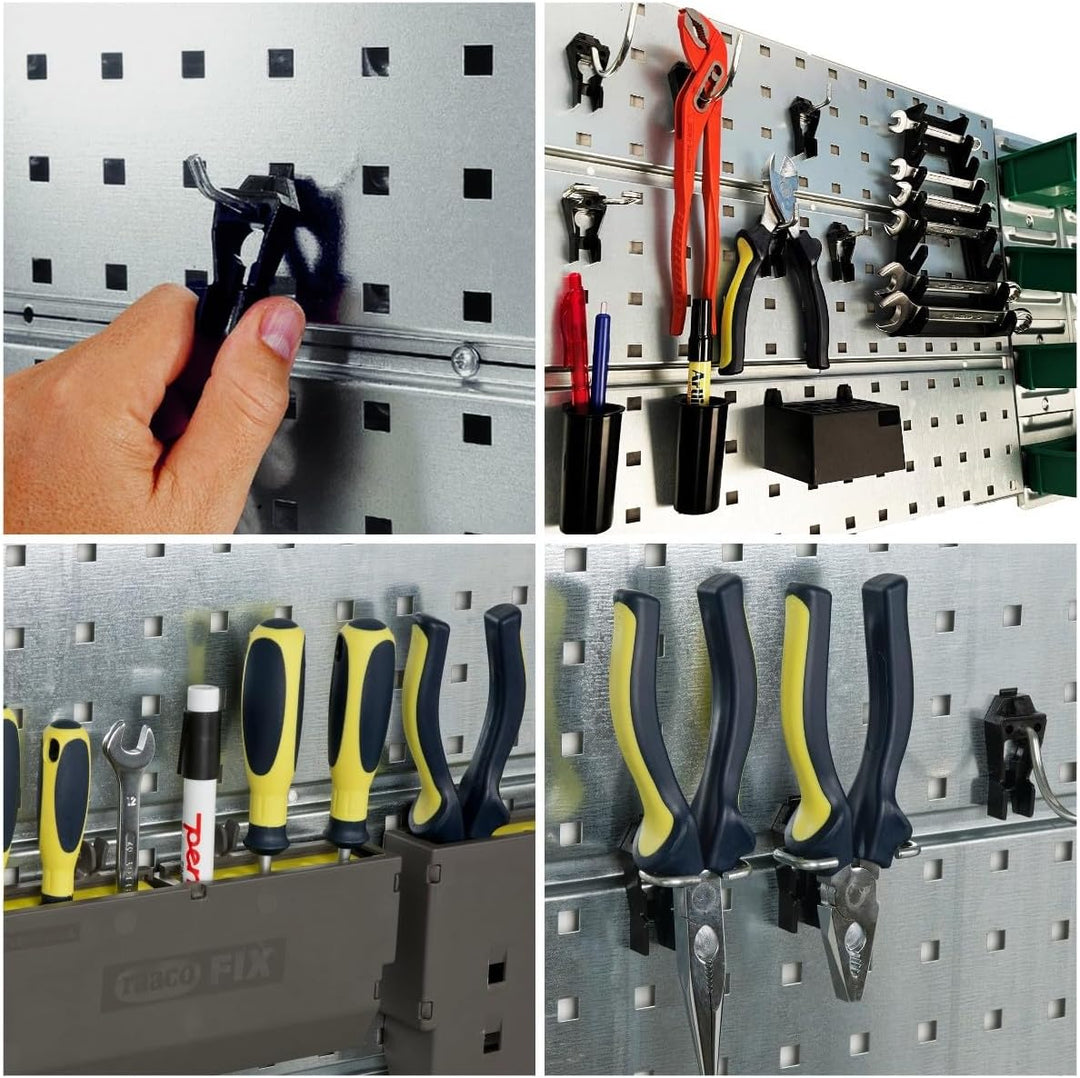 raaco 2 TWP Set Verzinkte Werkzeugwand - Lochwand Werkstatt mit 28 SuperClips, 104 x 44 cm, 150 kg T