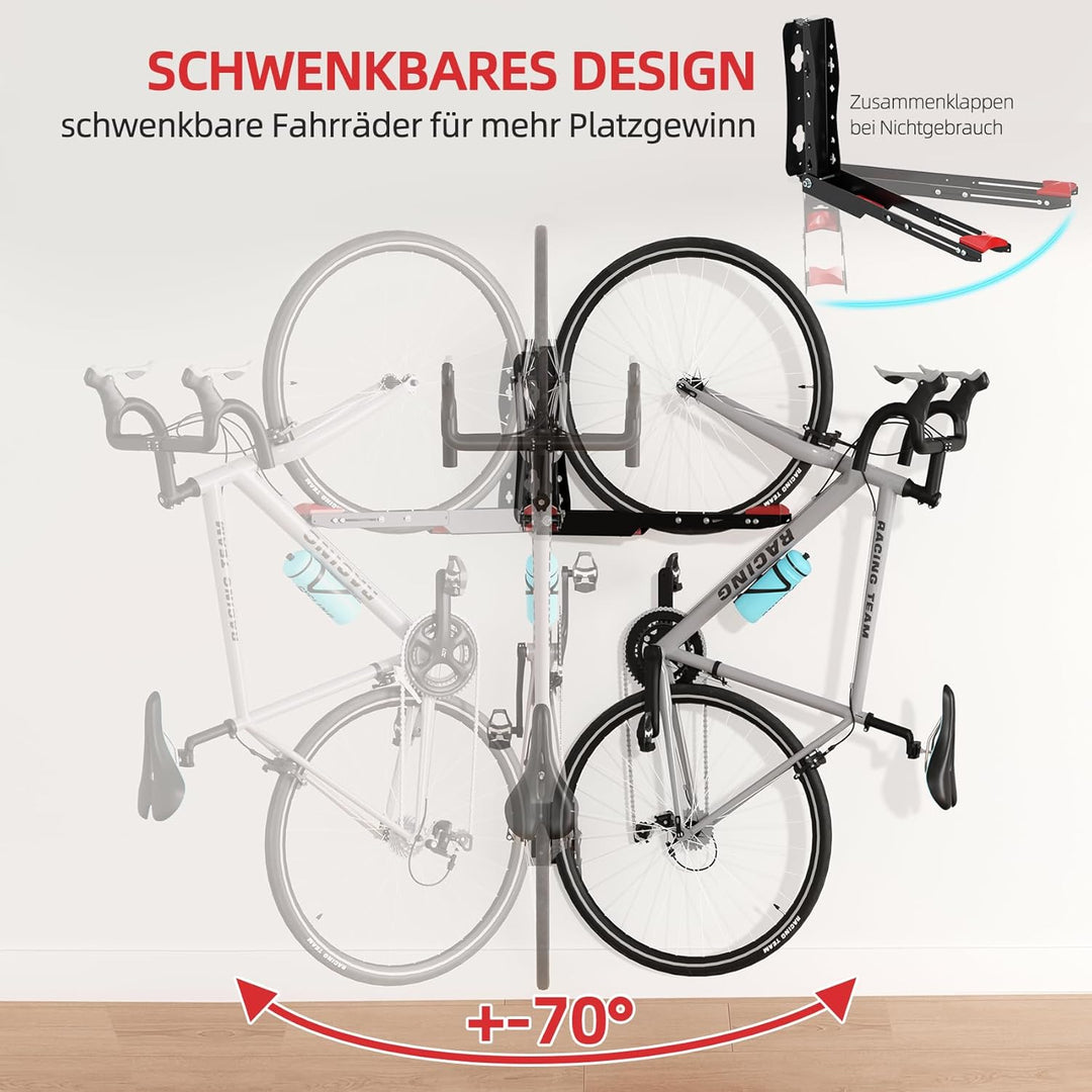 Urban Deco 2er-Pack Fahrradhalterung Wandhalterung schwenkbar, Platzsparender Ständer für die Garage