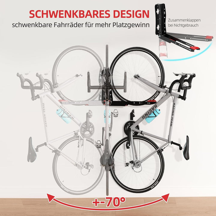 Urban Deco 2er-Pack Fahrradhalterung Wandhalterung schwenkbar, Platzsparender Ständer für die Garage