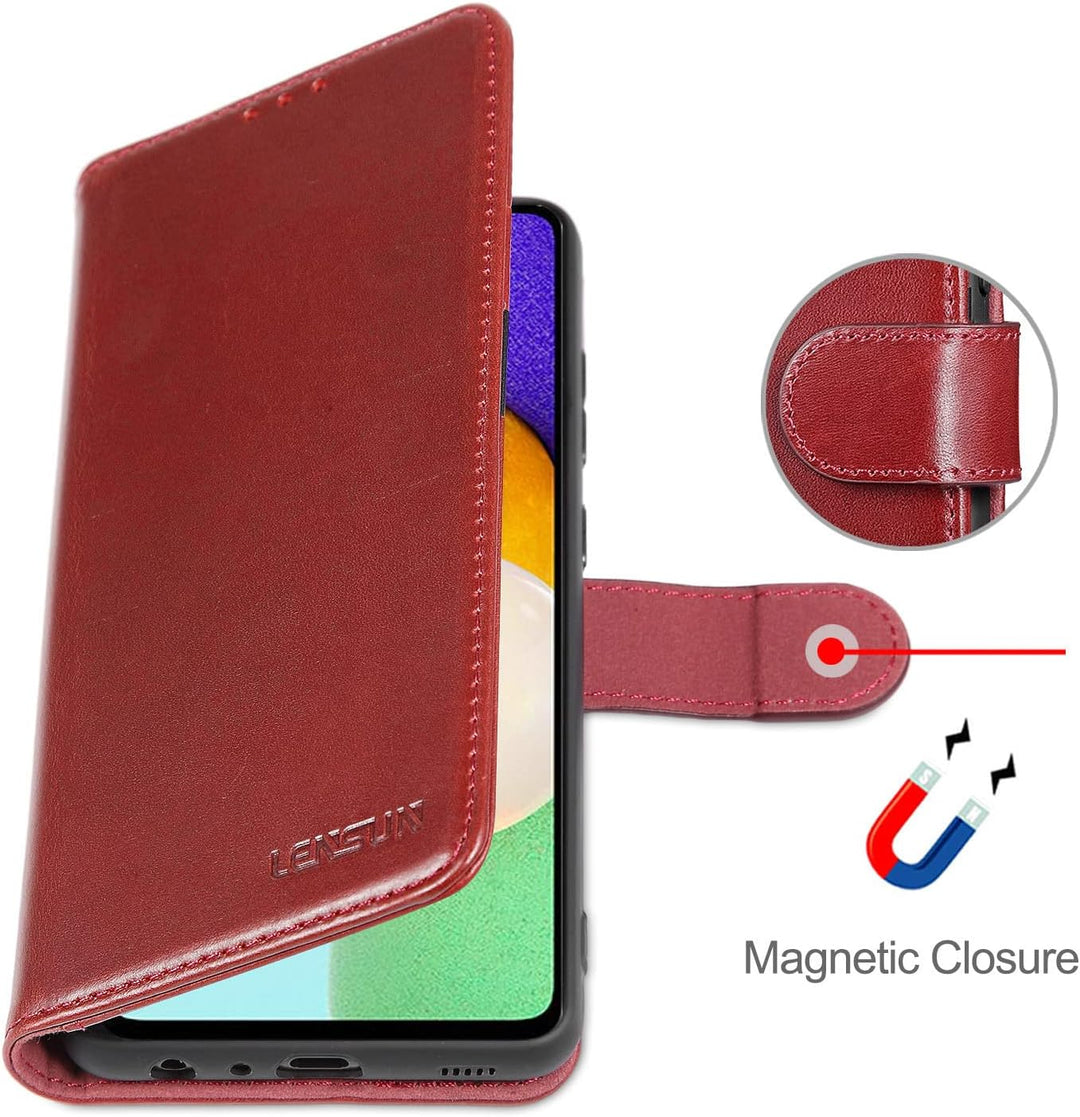 LENSUN Echtleder Hülle für Samsung Galaxy A52, A52s 5G Handyhülle [Echtes Leder] [Magnet] Flip Leder