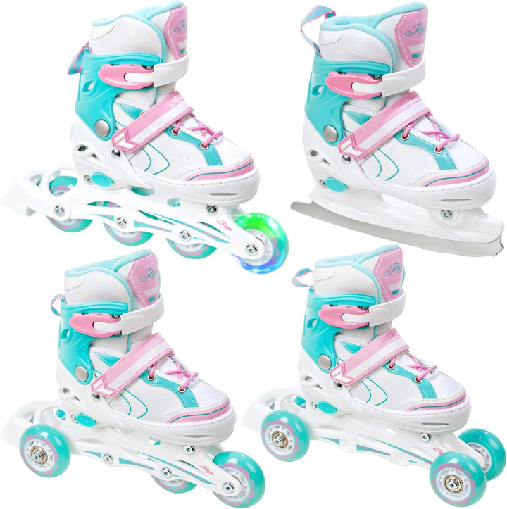 4in1 Inlineskates/Triskates/Rollschuhe/Schlittschuhe Raven Loret/Lia verstellbar mit LED Leuchtrad 3