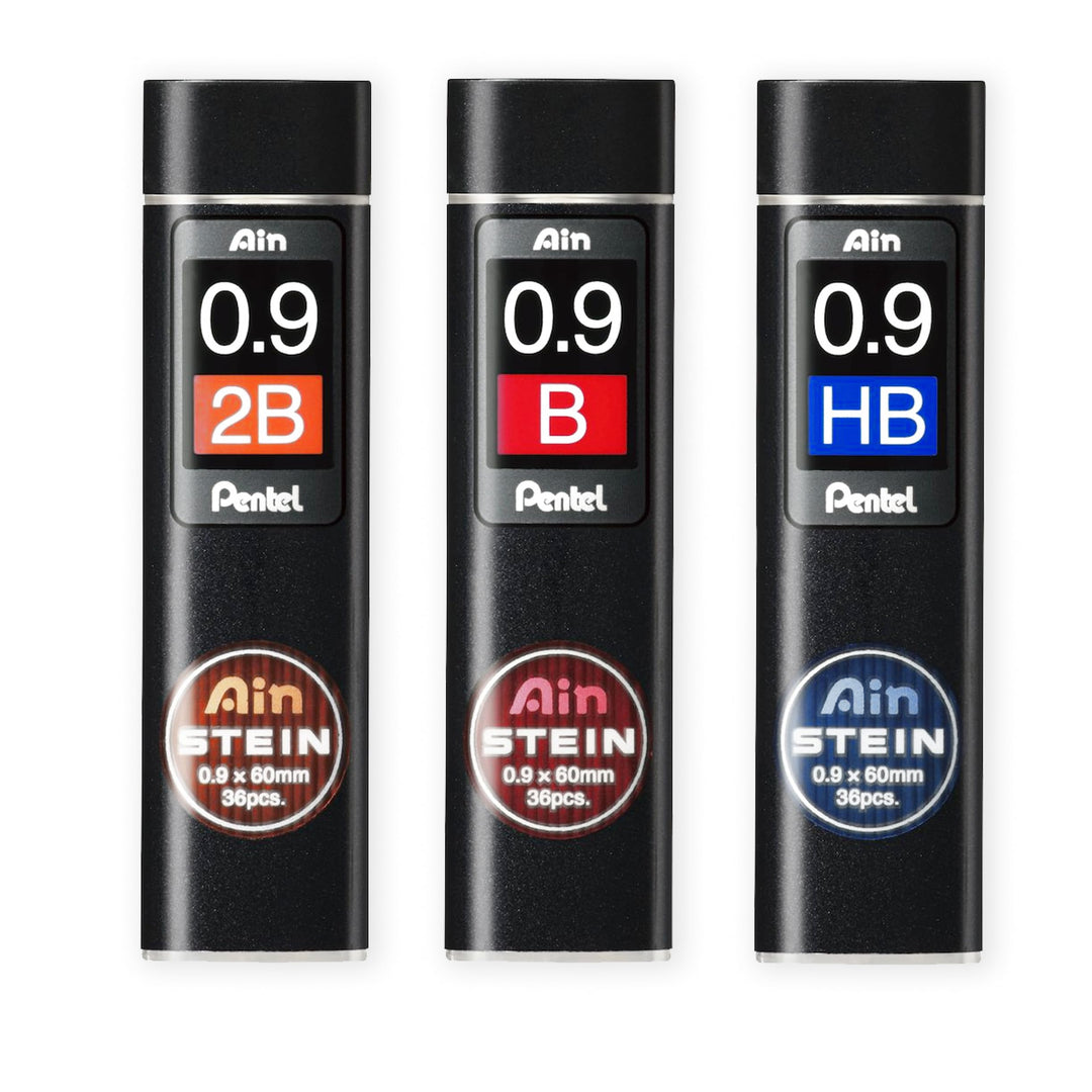 Pentel Ain Stein HB/2B/B Mechanische Minen, 0,9 mm, 3 Röhren