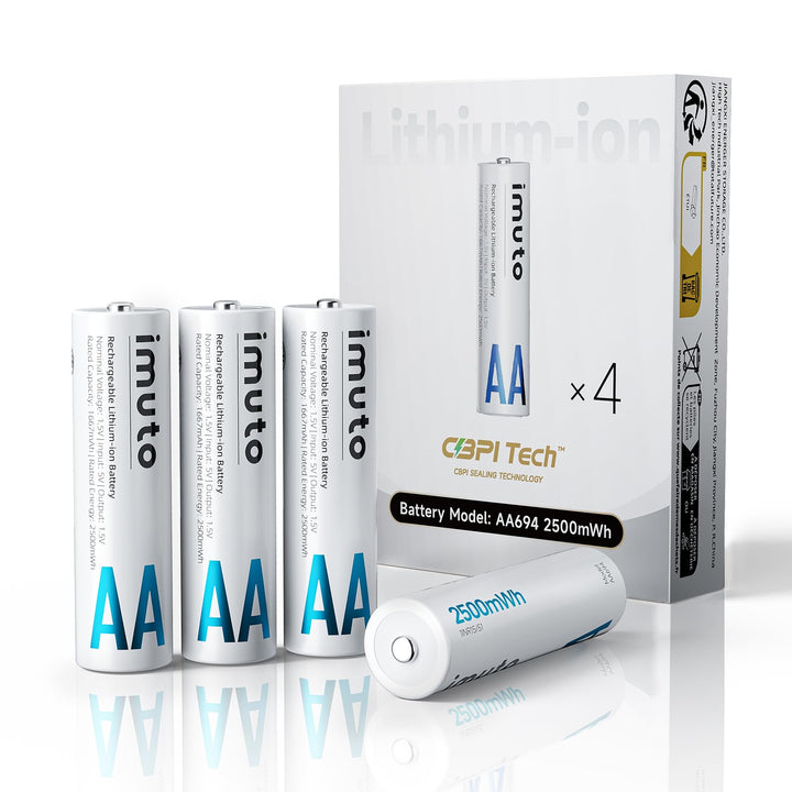 imuto Batterien AA 4 Stück Wiederaufladbare Lithium 1,5V (2500-IMU4AA)