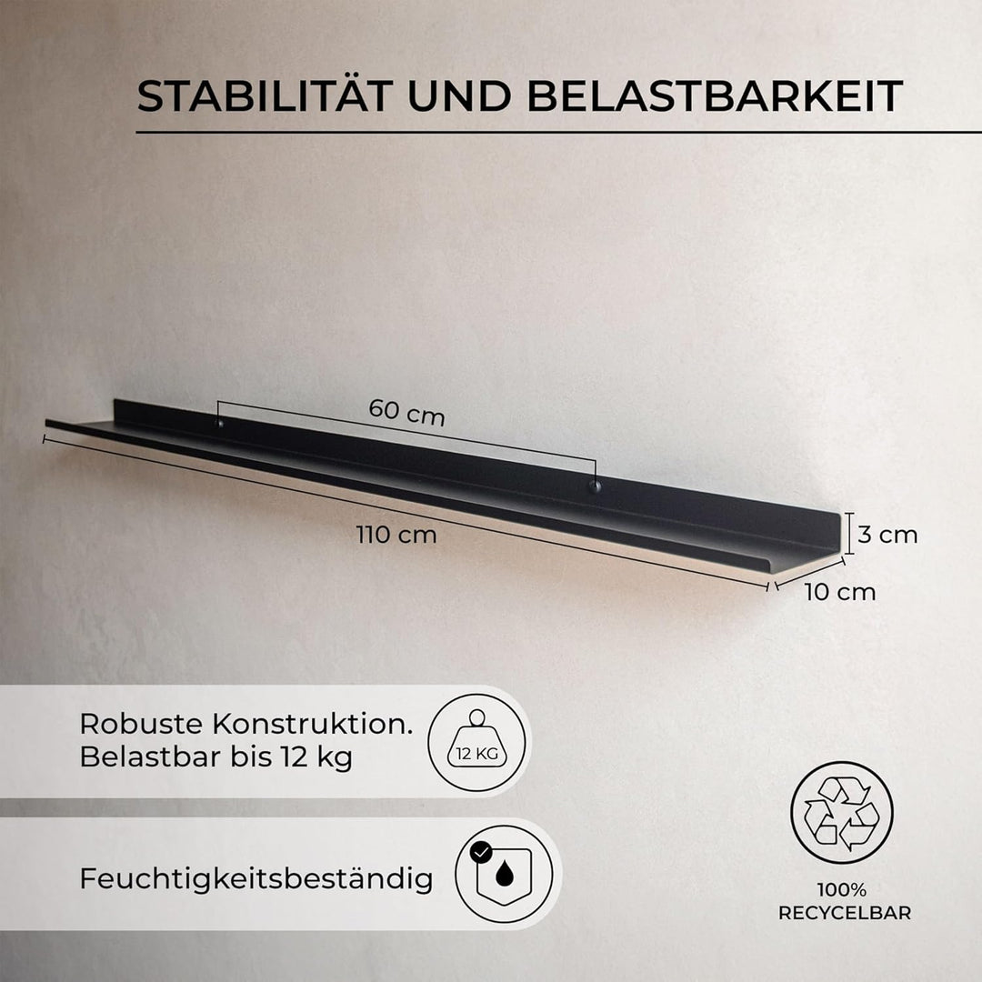 MILUKA Wandregale Aus Metall Schwarz | 2er Set Schweberegale 110 cm Long, Wandboards, Für Dekos, Bil