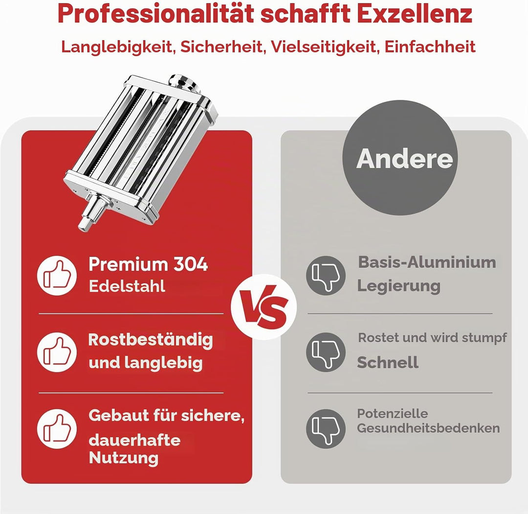 Gvode 3-in-1 Edelstahl Nudelaufsatz für KitchenAid Standmixer & Artisan, Pasta Zubehör für KitchenAi