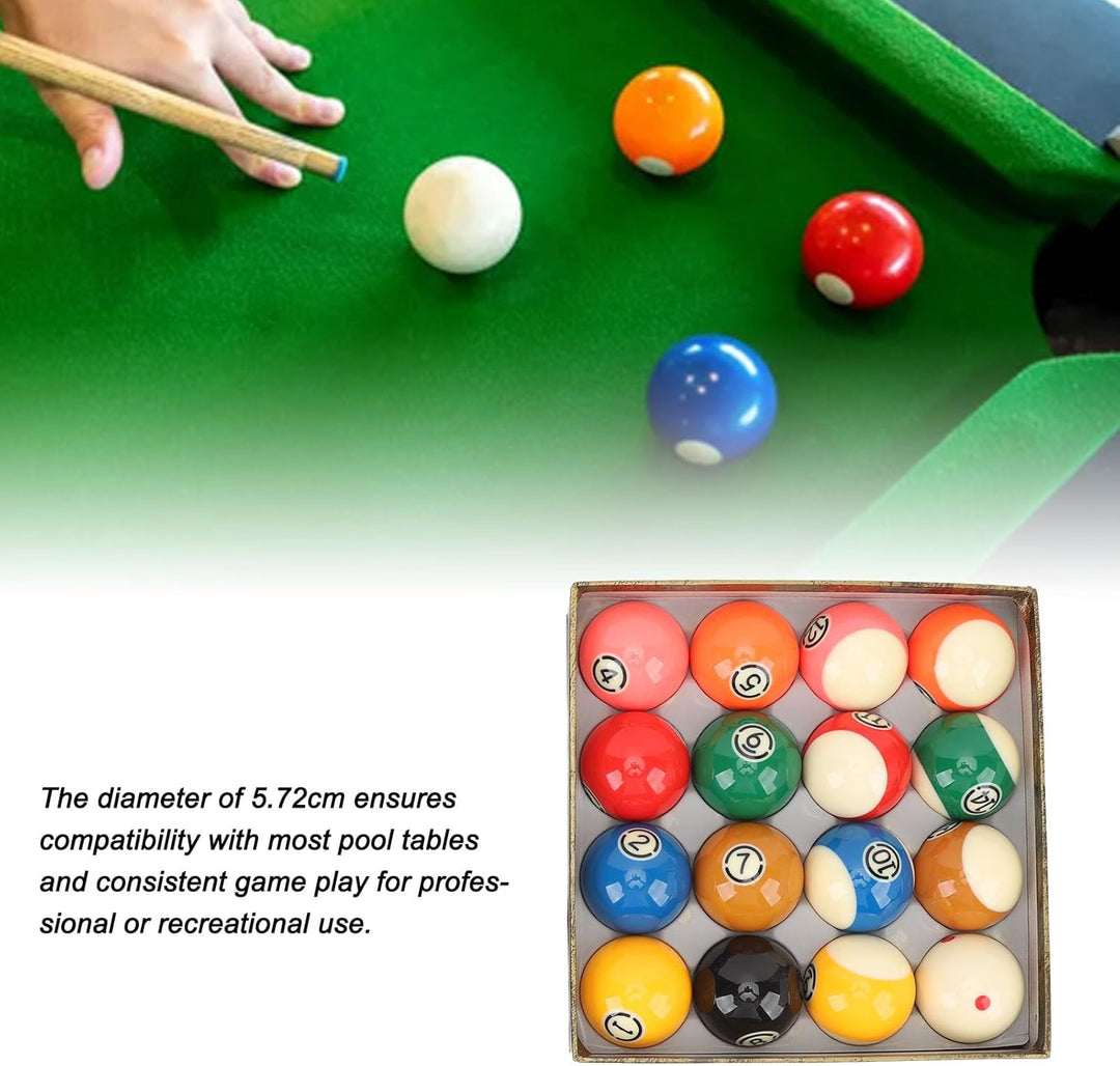 Billardkugeln Set, 16 Stück 5,72 cm/2,25 Zoll Billard Kugeln Set Harz Billardtisch Bälle Komplettset
