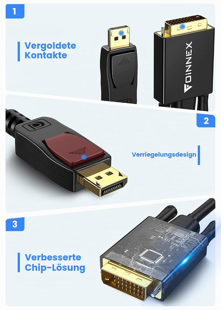 FOINNEX DisplayPort auf DVI Kabel, DP zu DVI Adapterkabel 1080P@60Hz, Männlich Display Port to DVI C