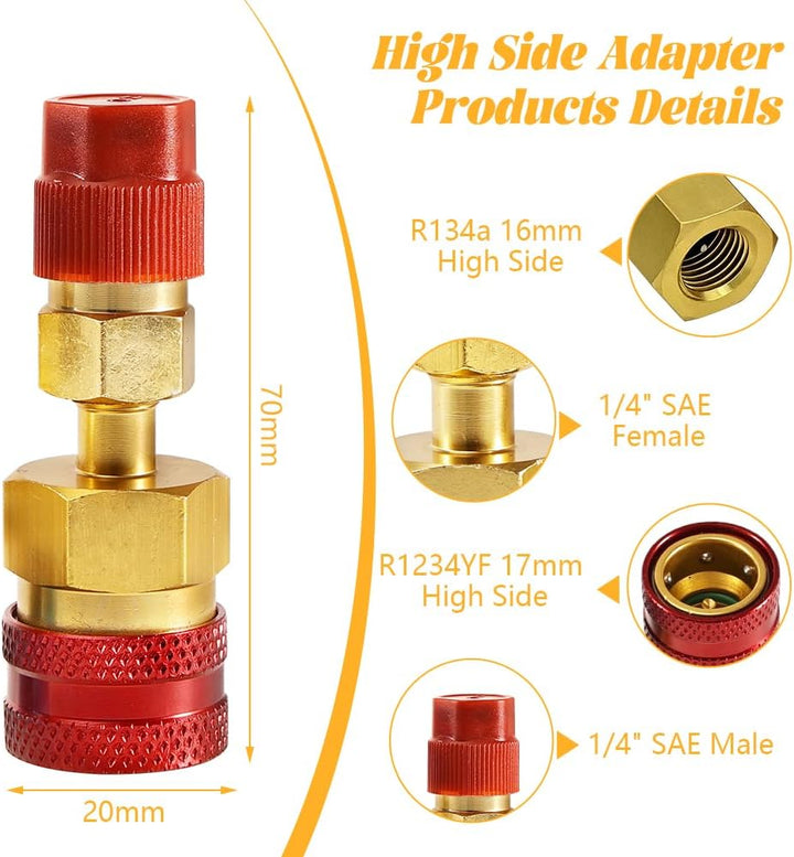 2 Stück R1234yf auf R134a Adapter, Kältemittel-Nachfüllsatz, Schnellkupplungs-Anschlussadapter, High