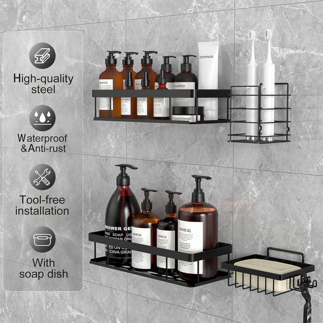 Duschablage Ohne Bohren, Wasserdichter und Rostfreier Duschregal, 4 Stück Badezimmer Regal Organizer
