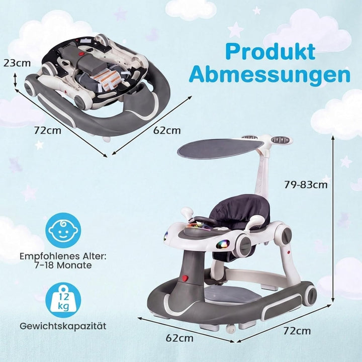 FANTASK 7 in 1 Lauflernhilfe mit abnehmbarem Verdeck, Lauflernwagen höhenverstellbar mit Spielboard,