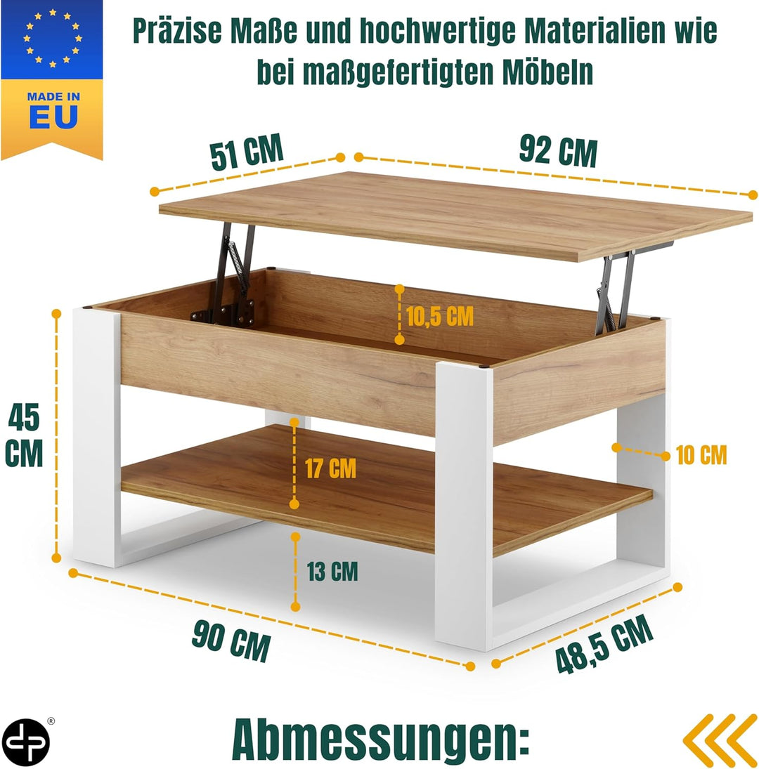 Couchtisch Höhenverstellbar mit Stauraum | Wohnzimmertisch Klappbar | Höhenverstellbarer Coffee Tabl