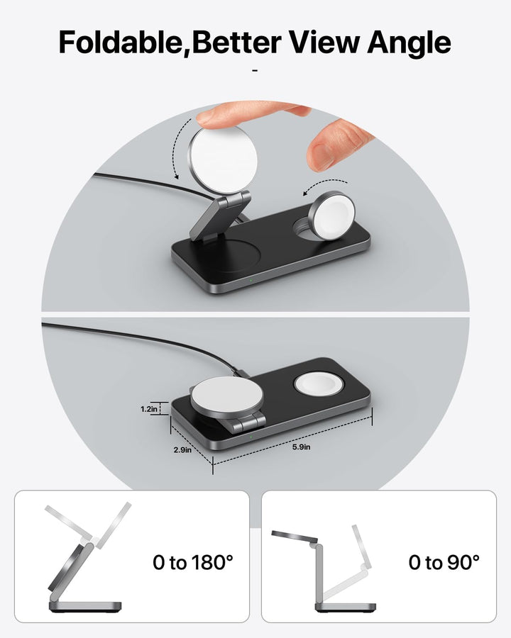Kabelloses Ladegerät mit Mag-Safe, 3 in 1 Ladestation für Apple Faltbar Induktive Wireless Charger f