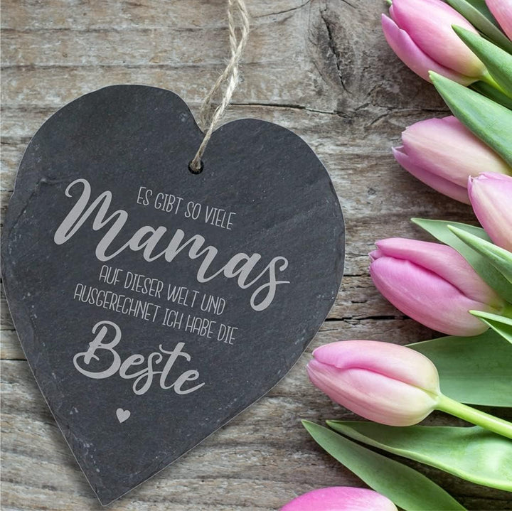 4youDesign Schieferherz mit Gravur -Es gibt so viele Mamas auf Dieser Welt- Geschenk für Frauen - Ge