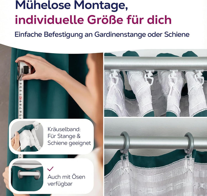 BEAUTEX Verdunkelungsgardine mit Kräuselband U-Band, Blackout Vorhang Blickdicht abdunkelnd, Grösse