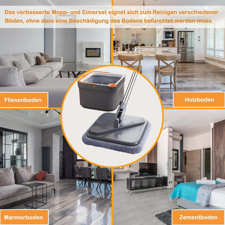 Feloyal Bodenwischer Wischmopp Set Spin Mopp und Eimer Set mit 6 Mikrofaser-Mopppads mit Selbsttrenn