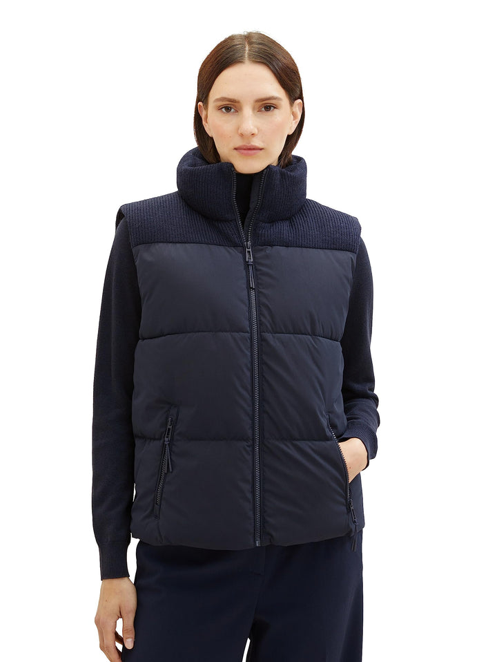 TOM TAILOR Damen Steppweste mit Strickeinsatz &amp; Stehkragen XL 10668 - Sky Captain Blue, XL 10668 - S