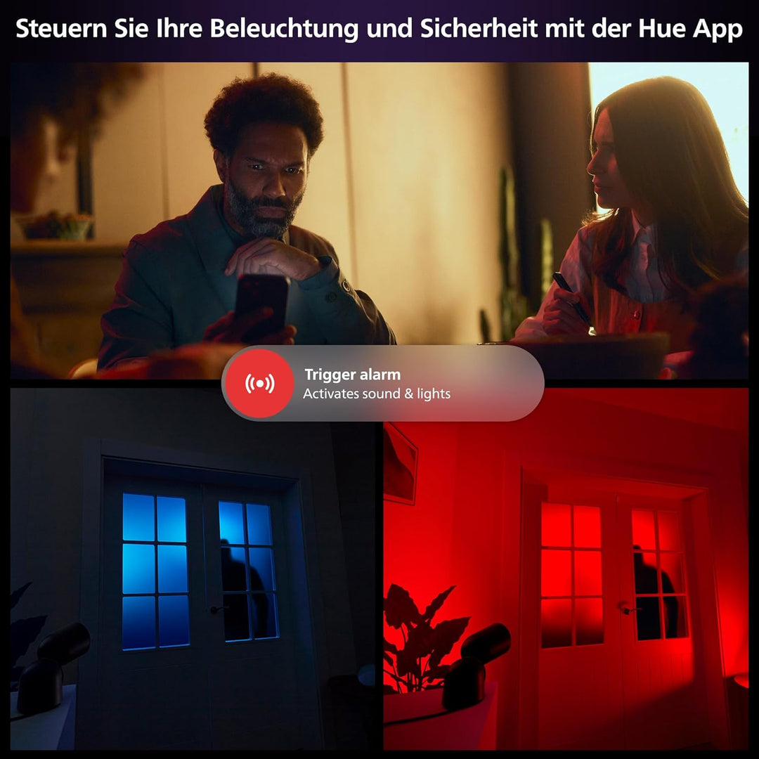 Philips Hue Secure kabelgebundene Smart Home Überwachungskamera mit Standfuss, Full HD Video, für dr