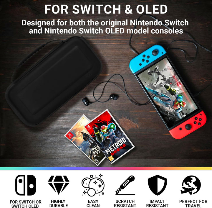 Orzly Tragetasche Kompatibel mit Nintendo Switch und New Switch OLED-Konsole - Schwarze schützende H
