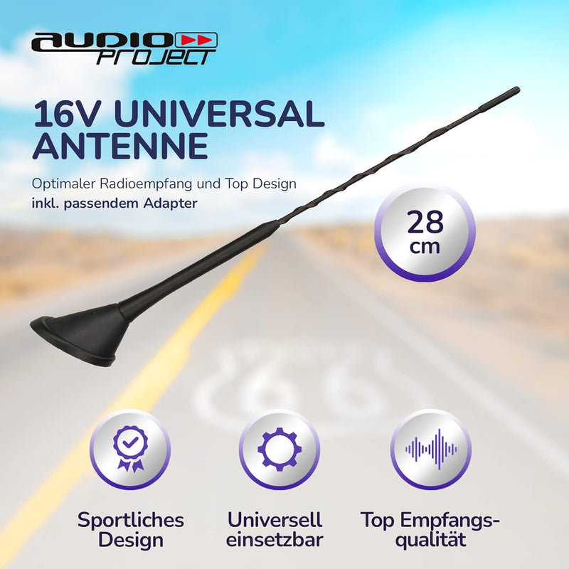 Audioproject A280 - Autoantenne 28cm Raku 2 + Verstärker - kompatibel für VW Golf 4 5 6 7 Passat Lup