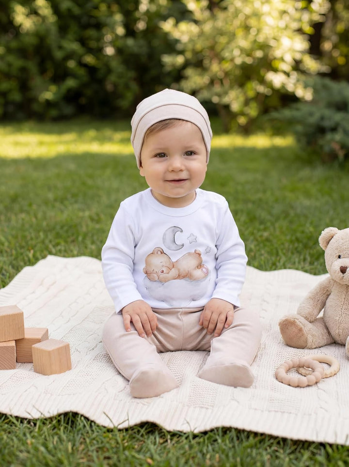 TupTam Baby Mädchen Jungen Bekleidungsset Langarmbody Hose Mütze mit Aufdruck Spruch 3 teilig 50 Bär