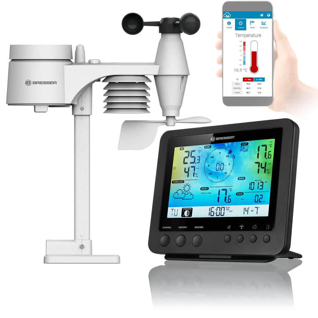 Bresser Wetterstation Funk mit Aussensensor WLAN Wetter Center 5-in-1 mit 5,7 Zoll Farb-Display und