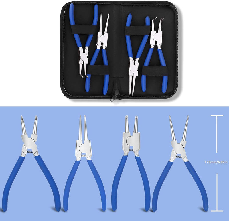 Sprengringzangen Satz, 4-Tlg Seegering Zangen Seegeringzange Set, 175mm Sicherungsringzange Professi