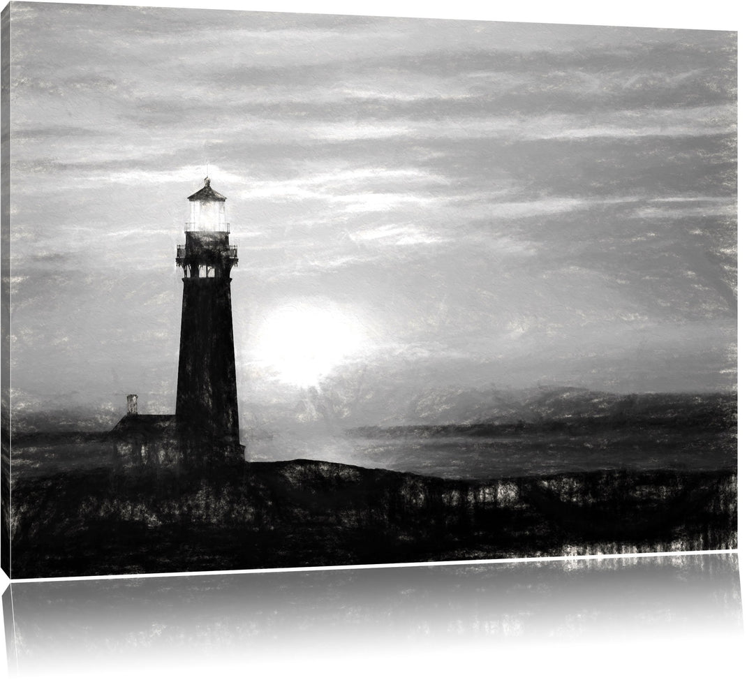 Pixxprint Leuchtturm im Sonnenuntergang als Leinwandbild/Grösse: 100x70 cm/Wandbild/Kunstdruck/ferti