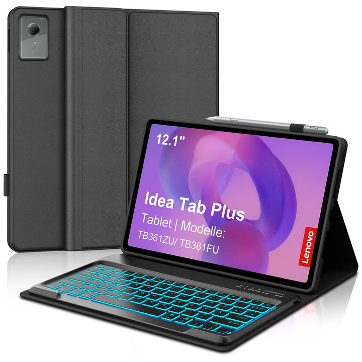 Für Idea Tab Plus 12.1" Tastaturhülle mit Beleuchtung QWERTZ Schwarz Idea Tab Plus 12,1" (2025) TB36