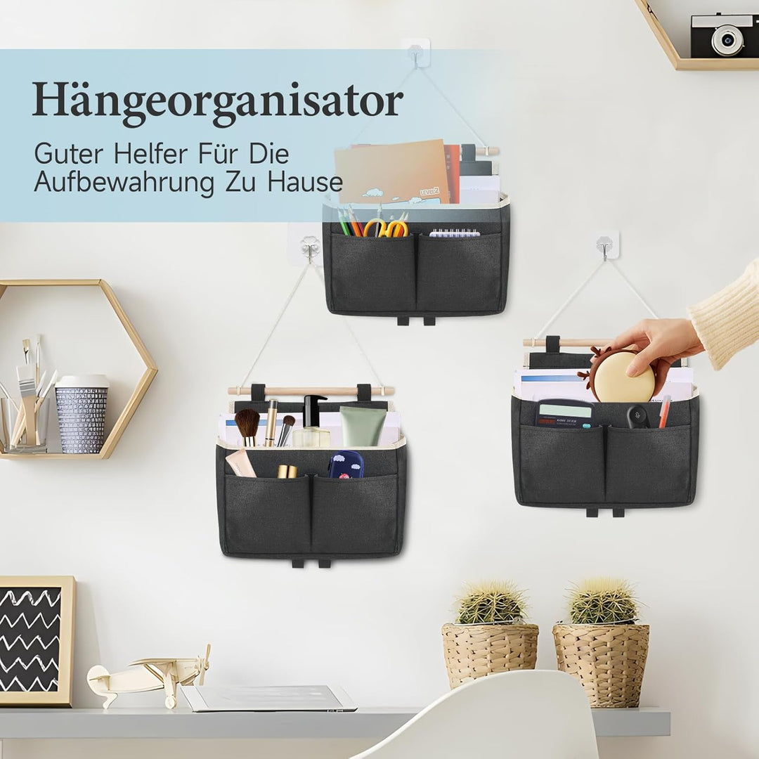 3 Stück Hängeorganizer Hängetasche, Aufbewahrungstasche Hängend, Wand Hängeaufbewahrung, Leinen Stof