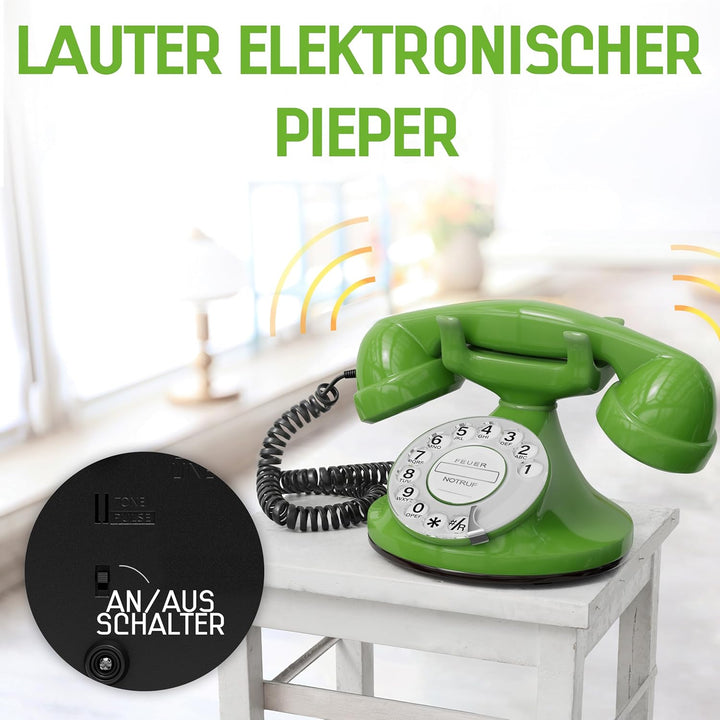 OPIS FunkyFon Cable: Retro Telefon mit Wählscheibe in geschwungenem 1920er Stil mit elektronischer K