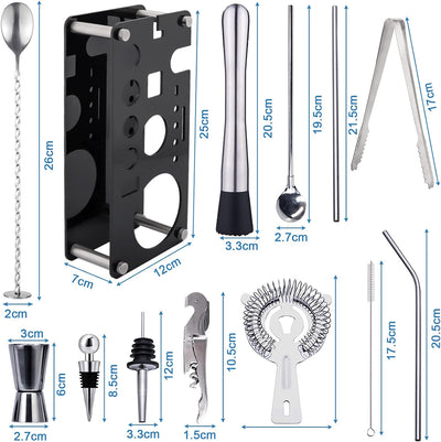 Tonsooze Cocktail Set, 18 Stück Edelstahl Cocktail Zubehör Mix Set, Cocktail Shaker, Party Essential