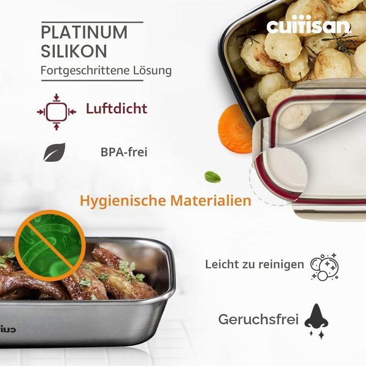 CANDL Cuitisan (Flora) Frischhaltedose aus rostfreiem Edelstahl mit Clipverschluss-Deckel, rechtecki