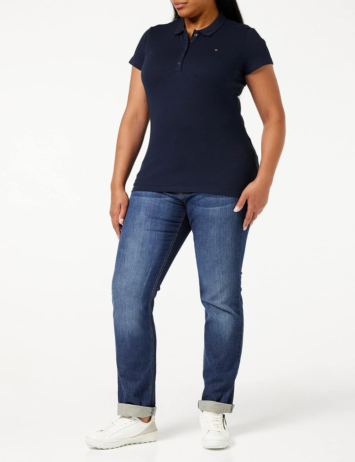 Tommy Hilfiger Damen Poloshirt Kurzarm Heritage Slim Fit, Blau (Midnight)
