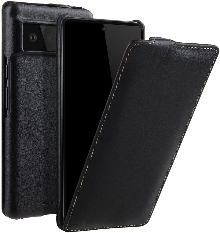 STILGUT UltraSlim kompatibel mit Google Pixel 6 Hülle - Pixel 6 Flip Case aus Leder, Klapphülle, Han