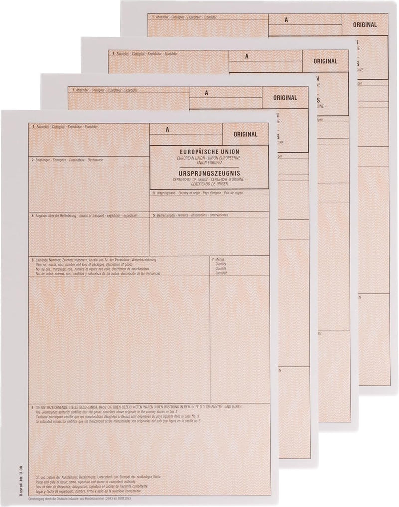 mashpaper Elektronisches Ursprungszeugnis IHK Formular 100 Stück für Laser- und Inkjetdrucker 11731