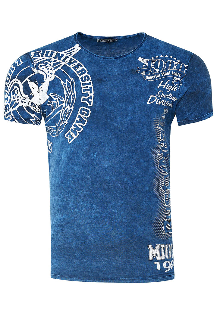 T-Shirt Herren Kurzarm Rundhals Tshirt Printed Shirt Regular Fit Verwaschen Plakativer Druck 232, Fa