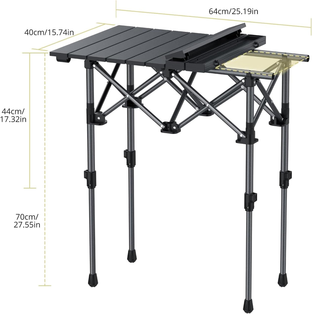 Anbte Campingtisch Aluminium 64x40cm Aufrollbare Tischplatte 2 Verstellbar Höhen 44/70cm Klapptisch