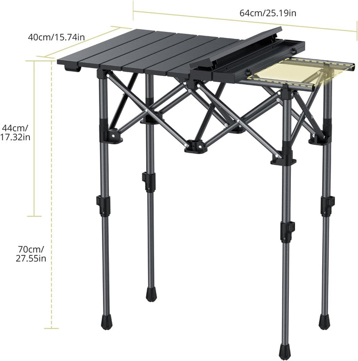 Anbte Campingtisch Aluminium 64x40cm Aufrollbare Tischplatte 2 Verstellbar Höhen 44/70cm Klapptisch