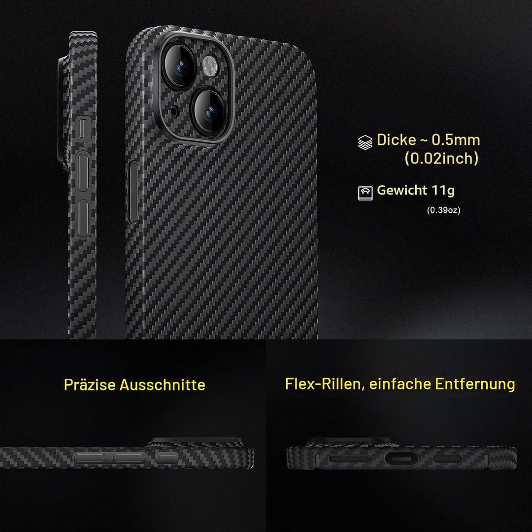 memumi Carbon Hülle für iPhone 15, 0,5 mm Superdünne, Hülle aus echter Aramidfaser [100% Aramidfaser